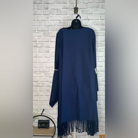 Navy Blue Bell Sleeve Fringe Dress Size 1X - Picture 2 of 4
